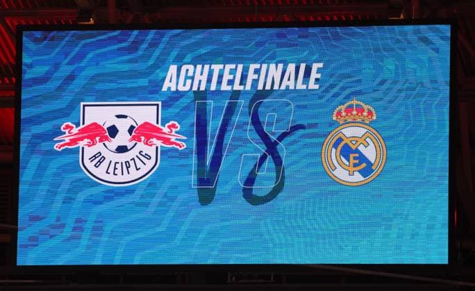 RB Leipzig - Real Madrid Champions League Leipzig, 13.02.2024, Red Bull Arena, Fussball, UEFA Champions League, Achtelfinale , RB Leipzig vs. Real Madrid , Im Bild: Stadionansicht vor dem Spiel. Anzeigetafel. , Only editorial use. , UEFA regulations prohibit any use of photographs as image sequences and or quasi-video ,
