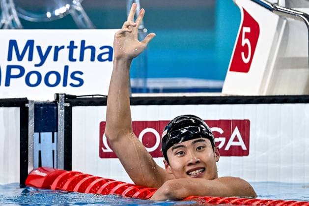Sport Themen der Woche KW07 Sport Bilder des Tages Sunwoo Hwang of Korea reacts after winning the gold medal in the swimming 200m Freestyle Men Final during the 21st World Aquatics Championships at the Aspire Dome in Doha (Qatar), February 13, 2024. Deepbluemedia