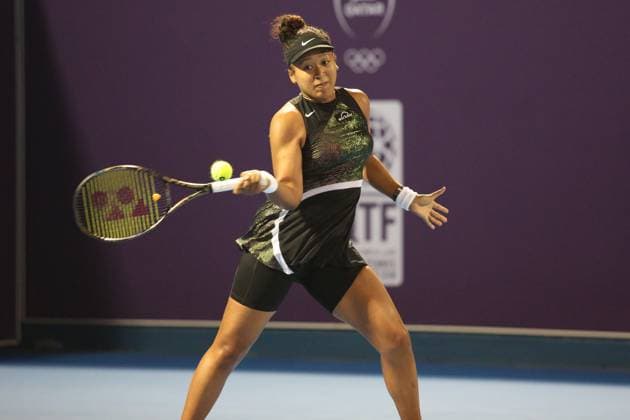 DOHA, QATAR - FEBRUARY 13: Naomi Osaka of Japan plays against Petra Martic in their second round match during the Qatar TotalEnergies Open, part of the Hologic WTA, Tennis Damen Tour at Khalifa International Tennis and Squash Complex on February 13, 2024 in Doha, Qatar  Copyright: xx