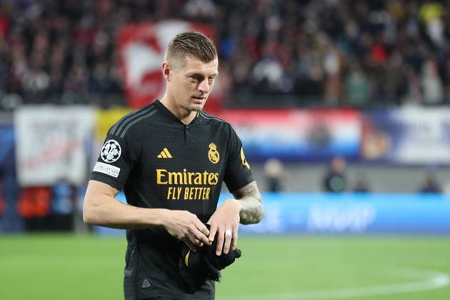 Champions League, Achtelfinale: RB Leipzig vs. Real Madrid, 13.02.24 Toni Kroos (8, Real Madrid) Fussball, UEFA Champions League, Saison 2023 2024, Achtelfinale: RB Leipzig vs. Real Madrid am 13.02.24 in der Red Bull Arena, Leipzig. Copyright: xBEAUTIFULxSPORTS JanxKaeferx