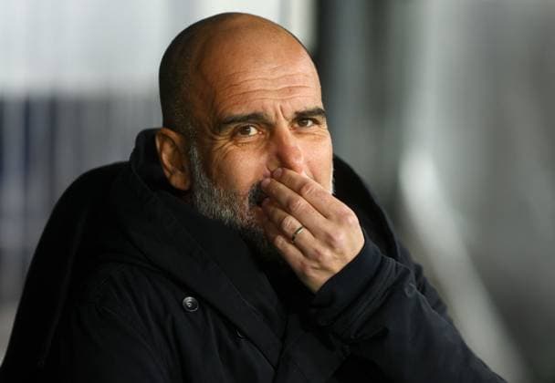 Manchester City manager Pep Guardiola in the dugout FC Copenhagen v Manchester City, UEFA Champions League, Round of 16, First Leg, Football, Parken Stadium, Copenhagen, Denmark - 13 Feb 2024 EDITORIAL USE ONLY No use with unauthorised audio, video, data, fixture lists, club league logos or live services. Online in-match use limited to 120 images, no video emulation. No use in betting, games or single club league player publications.  Copyright: xKieranxMcManus Shutterstockx 14343227af
