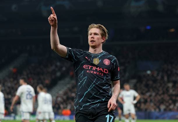 Copenhagen, Denmark, 13th February 2024. Kevin De Bruyne of Manchester City celebrates after scoring the opening goal during the UEFA Champions League match at Telia Parken, Copenhagen. Picture credit should read: Paul Terry Sportimage EDITORIAL USE ONLY. No use with unauthorised audio, video, data, fixture lists, club league logos or live services. Online in-match use limited to 120 images, no video emulation. No use in betting, games or single club league player publications. SPI-2935-0011