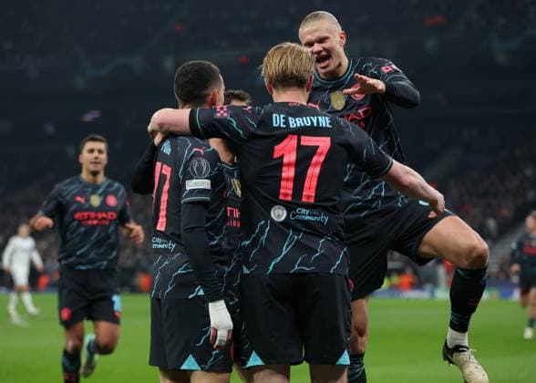 Copenhagen, Denmark, 13th February 2024. Kevin De Bruyne of Manchester City celebrates after scoring the opening goal during the UEFA Champions League match at Telia Parken, Copenhagen. Picture credit should read: Paul Terry Sportimage EDITORIAL USE ONLY. No use with unauthorised audio, video, data, fixture lists, club league logos or live services. Online in-match use limited to 120 images, no video emulation. No use in betting, games or single club league player publications. SPI-2935-0013