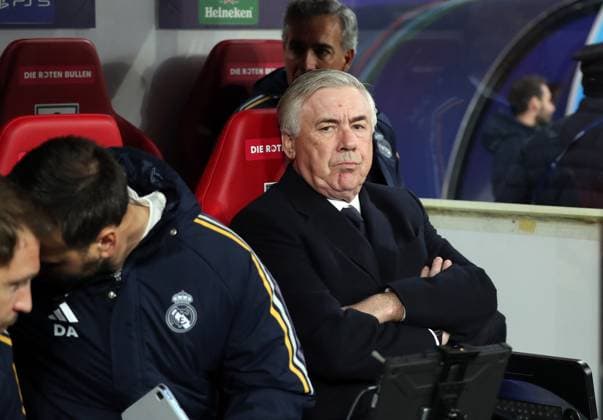 13.02.2024, xgox, Fussball UEFA Champions League 1 8 Finale, RB Leipzig - Real Madrid emspor, v.l. Trainer Carlo Ancelotti (Real Madrid) (DFL DFB REGULATIONS PROHIBIT ANY USE OF PHOTOGRAPHS as IMAGE SEQUENCES and or QUASI-VIDEO) Leipzig