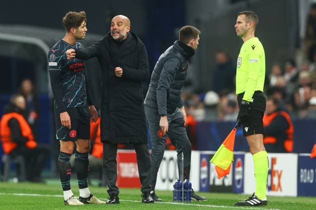 Manchester City manager Pep Guardiola gives instructions from the technical area FC Copenhagen v Manchester City, UEFA Champions League, Round of 16, First Leg, Football, Parken Stadium, Copenhagen, Denmark - 13 Feb 2024 EDITORIAL USE ONLY No use with unauthorised audio, video, data, fixture lists, club league logos or live services. Online in-match use limited to 120 images, no video emulation. No use in betting, games or single club league player publications.  Copyright: xKieranxMcManus Shutterstockx 14343227at