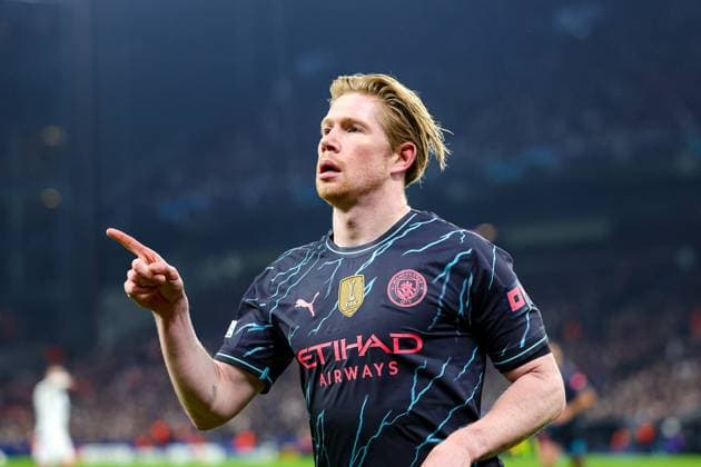 FC Copenhagen v Manchester City Champions League 13 02 2024. Goal 0-1 Kevin De Bruyne (17) of Manchester City scores a goal and celebrates during the Champions League match between FC Copenhagen and Manchester City at Parken Stadium, Copenhagen, Denmark on 13 February 2024. Editorial use only , Copyright: xNigelxKeenex PSI-19018-0021