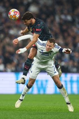 Viktor Claesson of F.C. Copenhagen battles with Ruben Dias of Manchester City FC Copenhagen v Manchester City, UEFA Champions League, Round of 16, First Leg, Football, Parken Stadium, Copenhagen, Denmark - 13 Feb 2024 EDITORIAL USE ONLY No use with unauthorised audio, video, data, fixture lists, club league logos or live services. Online in-match use limited to 120 images, no video emulation. No use in betting, games or single club league player publications.  Copyright: xKieranxMcManus Shutterstockx 14343227bd