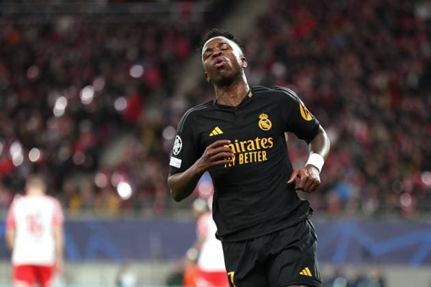 Champions League, Achtelfinale: RB Leipzig vs. Real Madrid, 13.02.24 Vinicius Junior (7, Real Madrid) Fussball, UEFA Champions League, Saison 2023 2024, Achtelfinale: RB Leipzig vs. Real Madrid am 13.02.24 in der Red Bull Arena, Leipzig. Copyright: xBEAUTIFULxSPORTS JanxKaeferx