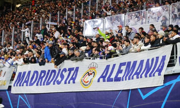 RB Leipzig - Real Madrid Champions League Leipzig, 13.02.2024, Red Bull Arena, Champions League, Achtelfinale , RB Leipzig vs. Real Madrid , Im Bild: Fans von Real Madrid. Madridista Alemania ,