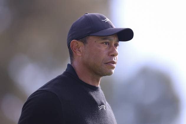 February 13, 2024, Pacific Palisades, California, USA: TIGER WOODS walks towards the green after playing a shot from the tee box of the 14th hole during a Tuesday practice round of the The Genesis Invitational in Pacific Palisades, California Pacific Palisades USA - ZUMAt158 20240213_zsp_t158_010 Copyright: xBrentonxTsex