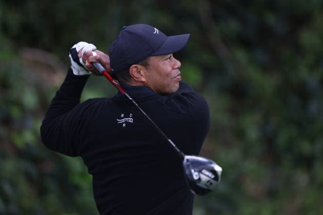 February 13, 2024, Pacific Palisades, California, USA: TIGER WOODS plays a shot from the tee box of the 13th hole during a Tuesday practice round of the The Genesis Invitational in Pacific Palisades, California Pacific Palisades USA - ZUMAt158 20240213_zsp_t158_017 Copyright: xBrentonxTsex