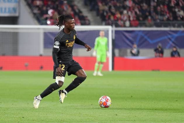 Champions League, Achtelfinale: RB Leipzig vs. Real Madrid, 13.02.24 Camavinga (12, Real Madrid). Fussball, UEFA Champions League, Saison 2023 2024, Achtelfinale: RB Leipzig vs. Real Madrid am 13.02.24 in der Red Bull Arena, Leipzig. Copyright: xBEAUTIFULxSPORTS JanxKaeferx