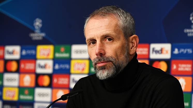 Fußball UEFA Champions League, Saison 2023 2024, Achtelfinale, Hinspiel, RB Leipzig vs. Real Madrid (13.02.2024) Marco Rose (Trainer RB Leipzig) nach dem Spiel RB Leipzig gegen Real Madrid (13.02.2024) auf der Pressekonferenz. Leipzig Sachsen Deutschland Red Bull Arena