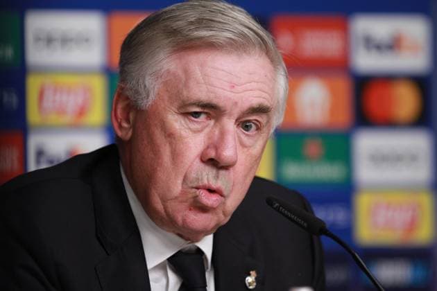 Leipzig, Sachsen, Deutschland, 13.02.2024: Red-Bull-Arena: Champions League: RB Leipzig - Real Madrid: Real-Trainer Carlo Ancelotti nach dem Spiel auf einer Pressekonferenz Copyright: xdtsxNachrichtenagenturx dts_30627