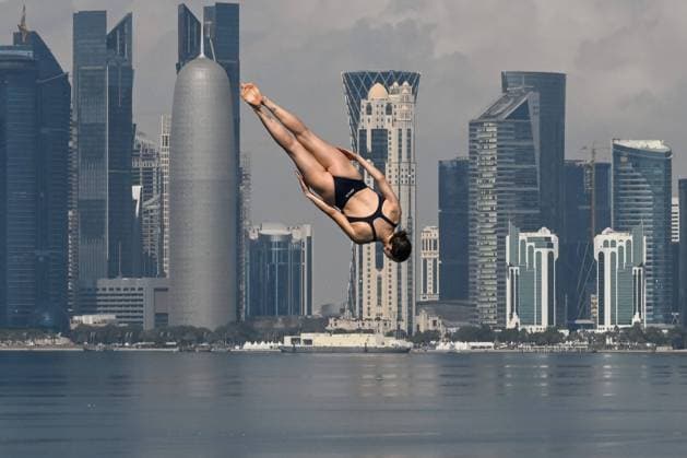 Sport Themen der Woche KW07 Sport Bilder des Tages Elisa Cosetti of Italy trains before the high diving 20m Platform Women Round 3 - 4 during the 21st World Aquatics Championships at the Old Doha Port in Doha (Qatar), February 14, 2024. AndreaXStaccioli