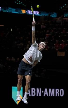 ROTTERDAM - Holger Rune (DEN) in action against Roman Safiullin (RUS) on the third day of the ABN AMRO Open tennis tournament in Ahoy. ANP SANDER KONING Third day 2024 xVIxANPxSportx xxANPxIVx 491108183 originalFilename: 491108183.jpg