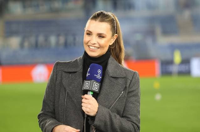 DAZN-Moderatorin Laura Wontorra, SS Lazio Rom vs. Bayern Muenchen, Champions-League, Achtelfinale, Hinspiel, Saison 2023-24, 14.02.2024, SS Lazio Rom vs. Bayern Muenchen, Champions-League, Achtelfinale, Hinspiel, Saison 2023-24, 14.02.2024, Rom Copyright: xEibner-Pressefoto JoergxNiebergax EP_EER