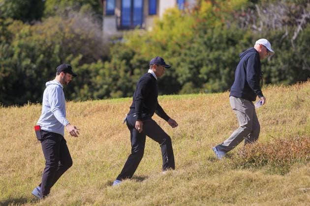 February 14, 2024, Pacific Palisades, California, USA: Tiger Woods walks uphill towards the 18th hole during the 2024 Genesis Invitational Pro-Am on Wednesday February 14, 2024 at the Riviera Country Club in Pacific Palisades, California. JAVIER ROJAS PI Pacific Palisades USA - ZUMAp124 20240214_zaa_p124_051 Copyright: xJavierxRojasx