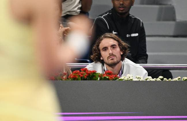 Qatar TotalEnergies Open 2024 Stefanos Tsitsipas (GRE) watching his Girlfriend Paula Badosa (ESP) playing first Round in Doha , Qatar against Ashlyn Krueger (USA)