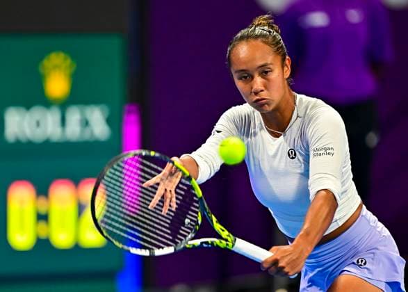 Qatar TotalEnergies Open - Day 5 Leylah Fernandez of Canada is competing in her quarter-final match against Elena Rybakina of Kazakhstan at the WTA, Tennis Damen 1000-Qatar TotalEnergies Open tennis tournament at the Khalifa International Tennis Complex in Doha, Qatar, on February 15, 2024. DOHA Qatar  Copyright: xNoushadxThekkayilx originalFilename:varittyakkal-qatartot240215_npg63.jpg