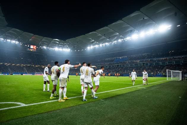 UEFA Europa League 2023 24: Shakhtar - Olympique Marseille; 15.02.2024 Olympique Marseille im Jubel nach dem Tor durch Iliman Ndiaye (Olympique Marseille, 29), Olympique Marseille im Jubel. UEFA Europa League 2023 24: Shakhtar - Olympique Marseille; Hamburg, Volksparkstadion, 15.02.2024 Copyright: xBEAUTIFULxSPORTS Buriakovx