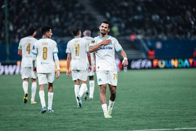 Fußball Herren Saison 2023 2024 Play-Offs Europa League FC Shakhtar Donetsk (UKR) vs. Olympique Marseille (FRA) 15.02.2024 Iliman Ndiaye ( 29, Olympique Marseille) beim Torjubel Hamburg Volksparkstadion Hamburg Deutschland