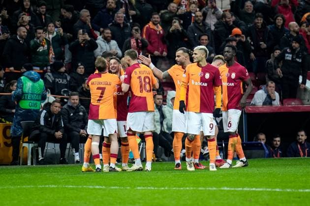 776092860 Galatasaray team in action after Dries Mertens scores his goal during the match. Galatasaray and Sparta Praha faced each other in the UEFA Europa League, the match took place at Rams Park in Istanbul, Turkey on February 15, 2024 Istanbul Istanbul Turkey Copyright: xYagizxGurtugx