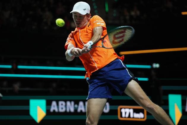 Alex de Minaur of Australia during the ABN Amro Open 2024, ATP, Tennis Herren 500 tennis tournament on February 16, 2024 in Rotterdam, Netherlands - TENNIS : ABN Amro Open 2024 - Rotterdam - 15 02 2024 LaurentLairys Panoramic 