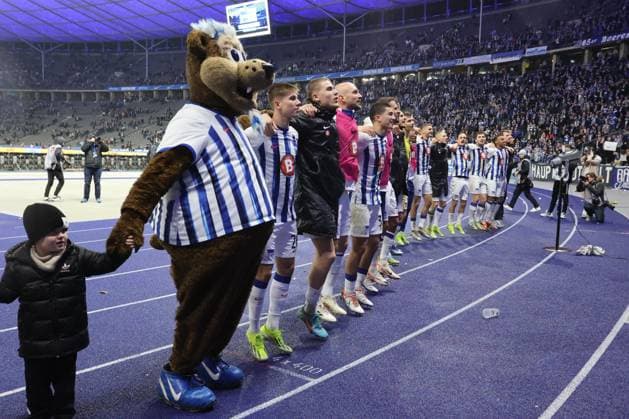 DEU, DFL, 2. FBL, Hertha BSC vs. 1.FC Magdeburg, 16.02.2024, Berliner Olympiastadion, Berlin, DEU, DFL, 2. FBL, Hertha BSC vs. 1.FC Magdeburg, im Bild DFL - regulations prohibit any use of Photographs as image sequences and or quasi-video Foto: Juergen Engler nordphoto GmbH