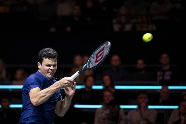 ROTTERDAM - Milos Raonic (CAN) in action against Jannik Sinner (ITA) on the fifth day of the ABN AMRO Open tennis tournament in Ahoy. ANP SANDER KONING ABN AMRO Open 2024 xVIxANPxSportx xxANPxIVx 491283148 originalFilename: 491283148.jpg
