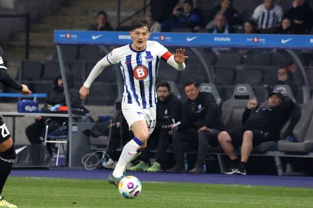 DEU, DFL, 2. FBL, Hertha BSC vs. 1.FC Magdeburg, 16.02.2024, Berliner Olympiastadion, Berlin, DEU, DFL, 2. FBL, Hertha BSC vs. 1.FC Magdeburg, im Bild Fabian Reese (Hertha BSC Berlin 11) DFL - regulations prohibit any use of Photographs as image sequences and or quasi-video Foto: Juergen Engler nordphoto GmbH