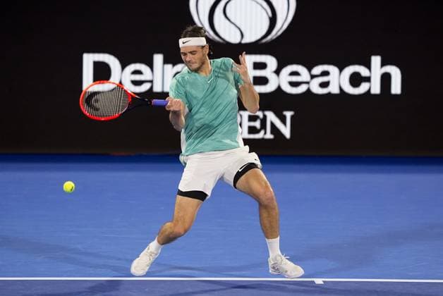 February 16, 2024, Delray Beach, Florida, United States: February, 16 - Delray Beach, FL: Taylor Fritz(USA) in action here, defeats Rinky Hijikata(AUS) in the quarter-finals of the 2024 Delray Beach Open at the Delray Beach Tennis Center. Delray Beach United States - ZUMApa3_ 20240216_zap_pa3_025 Copyright: xAndrewxPatronx