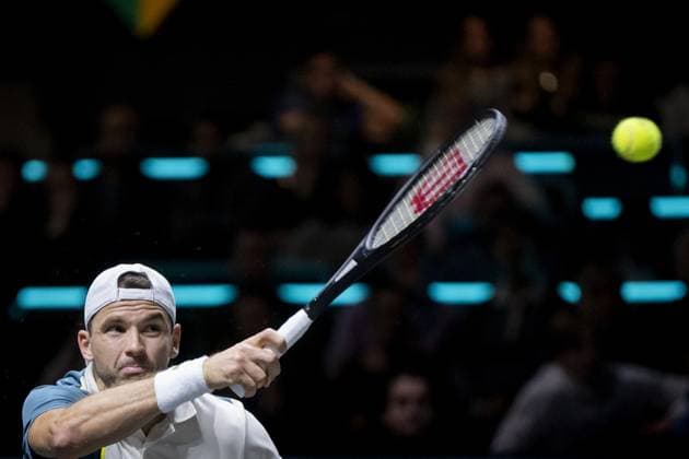 ROTTERDAM - Grigor Dimitrov (Bulgaria) in action against Alex de Minaur (Australia) during the first semi-final on the sixth day of the ABN AMRO Open tennis tournament in Ahoy. ANP SANDER KONING ABN AMRO Open 2024 xVIxANPxSportx xxANPxIVx 491328124 originalFilename: 491328124.jpg