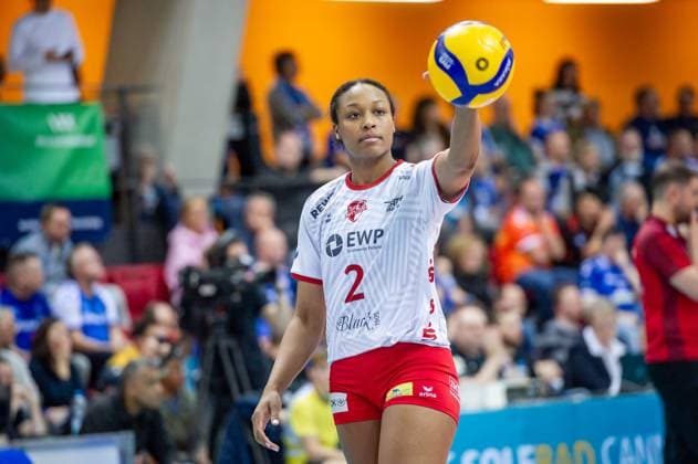 Breland Morrissette (SC Potsdam, 02) fzAllianz MTV Stuttgart - SC Potsdam, Volleyball Bundesliga, Frauen, VBL, Saison 2023 24, 17.02.2024, Stuttgart (SCHARRena), DEU Allianz MTV Stuttgart - SC Potsdam, Sport, Volleyball Bundesliga, Frauen, VBL, Saison 2023 24, 17.02.2024, Stuttgart (SCHARRena), DEU Stuttgart Copyright: xSandyxDinkelackerx EP_SDR