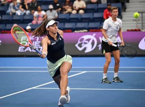 Qatar TotalEnergies Open 2024 Womens Double Final, Luisa Stefani (BRA) and Demi Schuurs (NED) vs. Caroline Dolehide (USA) and Desire Krawczyk (USA) winners Luisa Stefani (l, BRA) and Demi Schuurs (NED)