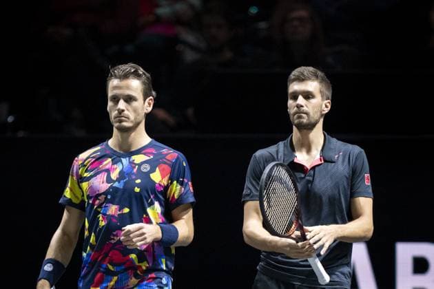 ROTTERDAM - Wesley Koolhof (NED) and Nikola Mektic (CRO) in action against Robin Haase and Botic van de Zandschulp on the last day of the ABN AMRO Open tennis tournament in Ahoy. ANP SANDER KONING ABN AMRO Open 2024 xVIxANPxSportx xxANPxIVx 491424962 originalFilename: 491424962.jpg