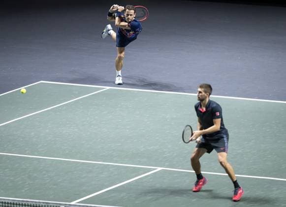 ROTTERDAM - Wesley Koolhof (NED) and Nikola Mektic (CRO) in action against Robin Haase and Botic van de Zandschulp on the last day of the ABN AMRO Open tennis tournament in Ahoy. ANP SANDER KONING ABN AMRO Open 2024 xVIxANPxSportx xxANPxIVx 491424968 originalFilename: 491424968.jpg