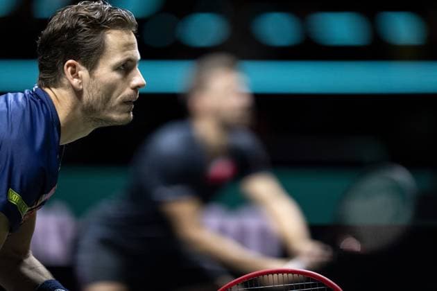 ROTTERDAM - Wesley Koolhof (NED) and Nikola Mektic (CRO) in action against Robin Haase and Botic van de Zandschulp on the last day of the ABN AMRO Open tennis tournament in Ahoy. ANP SANDER KONING ABN AMRO Open 2024 xVIxANPxSportx xxANPxIVx 491425611 originalFilename: 491425611.jpg