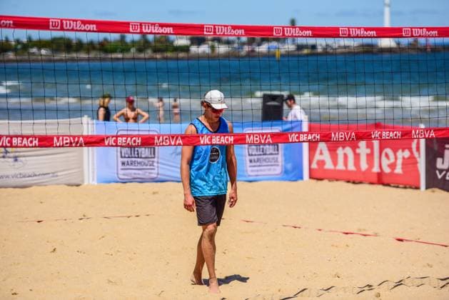 February 18, 2024, Melbourne, Victoria, Australia: Ben Carrroll seen during the Men s AAA semi-final game of the Vic Open Beach volleyball, Beachvolleyball Tournament at St Kilda Beach. Ben Carroll & Klaas McIntosh won against Jack Gregory & Patrick Tang in 3 sets 21:14, 19:21, 16:14. Melbourne Australia - ZUMAs197 20240218_aaa_s197_033 Copyright: xAlexanderxBogatyrevx