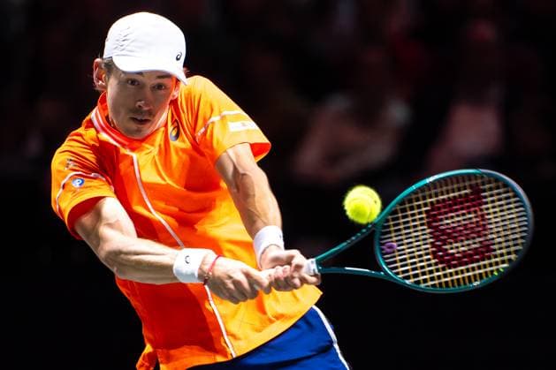 2024-02-18 ABN AMRO Open 2024 - Day 7 ROTTERDAM, NETHERLANDS - FEBRUARY 18: Alex de Minaur of Australia in action during Day 7 of the ABN AMRO Open 2024 at Ahoy on February 18, 2024 in Rotterdam, Netherlands. (Photo by Joris Verwijst BSR Agency) Rotterdam Netherlands Content not available for redistribution in The Netherlands directly or indirectly through any third parties. Copyright: xBSRxAgencyx de Minaur of Australia in action during Day 7 of the ABN AMRO Open 2024 at Ahoy on February 18, 2024 in Rotterdam, Netherlands. (Photo by Joris Verwijst BSR Agency) Rotterdam Netherlands Content not available for redistribution in The Netherlands directly or indirectly through any third parties. Copyright: xJorisxVerwijstx