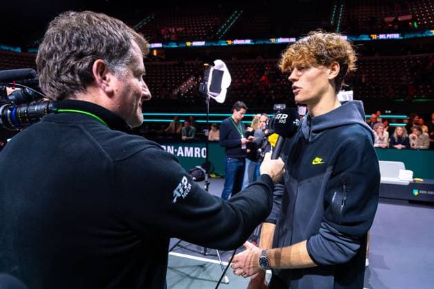 2024-02-18 ABN AMRO Open 2024 - Day 7 ROTTERDAM, NETHERLANDS - FEBRUARY 18: Jannik Sinner of Italy is seen during an interview with ATP, Tennis Herren media during Day 7 of the ABN AMRO Open 2024 at Ahoy on February 18, 2024 in Rotterdam, Netherlands. (Photo by Joris Verwijst BSR Agency) Rotterdam Netherlands Content not available for redistribution in The Netherlands directly or indirectly through any third parties. Copyright: xBSRxAgencyx