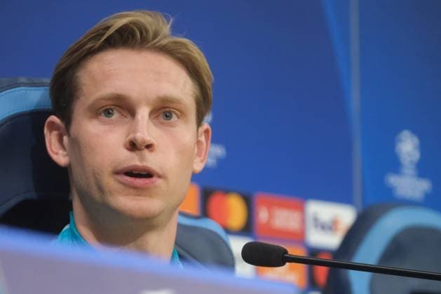 press conference, PK, Pressekonferenz Barcellona CL Barcellona s Dutch midfielder Frenkie de Jong During press conference Barcellona before UEFA Champions League match against SSC Napoli at the Diego Armando Maradona stadium February 20, 2024, in Naples, Italy. DSCF4697 Copyright: xAntonioxBalascox