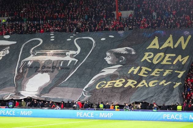EINDHOVEN, 20-02-2024, Philips Stadium, UEFA Champions League season 2023 24, match between PSV and Borussia Dortmund, Banner of PSV fans before the match PSV - Borussia Dortmund  x24343829x Copyright: