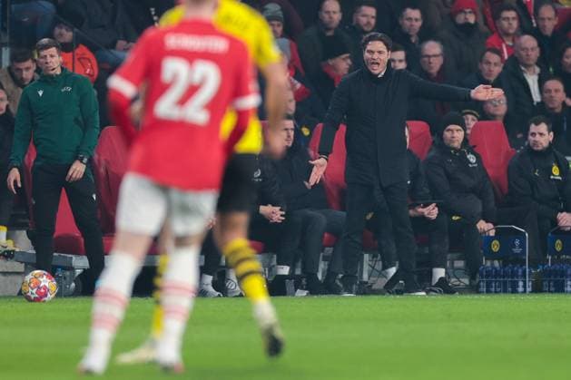 20.02.2024, Fussball, Saison 2023 2024, UEFA Champions League, Achtelfinale, Runde 1, PSV Eindhoven - Borussia Dortmund, Trainer Edin Terzic (Borussia Dortmund) schreit, Eindhoven Philips Stadion Nordbrabant Niederlande xRHR-FOTO DEx Copyright: DennisxEwert RHR-FOTOx RHR-FOTO DE