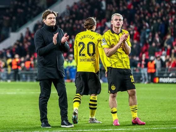 Edin Terzic (Borussia Dortmund BVB, Chef-Trainer) und Julian Ryerson (Borussia Dortmund BVB, 26) gestikuliert, Gestik nach dem Spiel, NLD, PSV Eindhoven vs. Borussia Dortmund BVB, UEFA Champions League 2023 24 - Achtefinale, Hinspiel, 20.02.2024, NLD, PSV Eindhoven vs. Borussia Dortmund BVB, UEFA Champions League 2023 24 - Achtefinale, Hinspiel, 20.02.2024, Foto: Eibner-Pressefoto Gabriel Boia EIndhoven Copyright: xEibner-Pressefoto GabrielxBoiax EP_EER