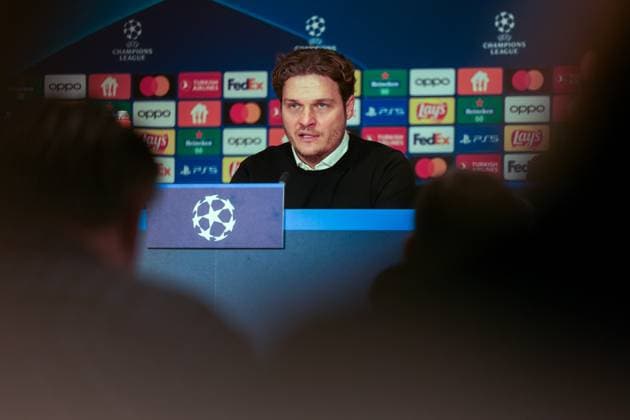 20.02.2024, Fussball, Saison 2023 2024, UEFA Champions League, Achtelfinale, Runde 1, PSV Eindhoven - Borussia Dortmund, Pressekonferenz mit Trainer Edin Terzic (Borussia Dortmund), Eindhoven Philips Stadion Nordbrabant Niederlande xRHR-FOTO DEx Copyright: DennisxEwert RHR-FOTOx RHR-FOTO DE
