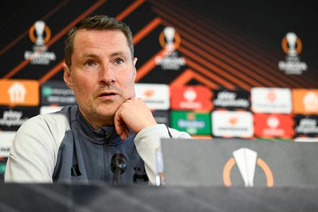 Head coach Brian Priske attends a news conference before the Europa League 2nd round return leg match AC Sparta Prague vs Galatasaray Istanbul, Prague, February 21, 2024. (CTKxPhoto OndrejxDeml) CTKPhotoP2024022104283  CTKPhotoP2024022104283
