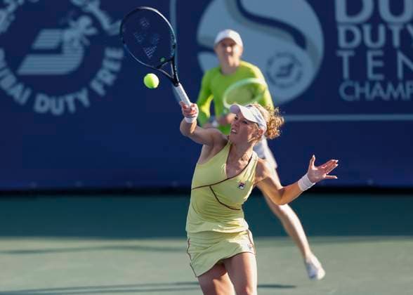 Aliaksandra Sasnovich, Laura Siegemund, Damen Doppel, Dubai Duty Free Tennis Championships, Dubai, U.A.E. Tennis - Dubai Tennis Championships 2024 - WTA, Tennis Damen - Dubai Duty Free Tennis Stadium - Dubai - - United Arab Emirates - 21 February 2024. Copyright: xJuergenxHasenkopfx
