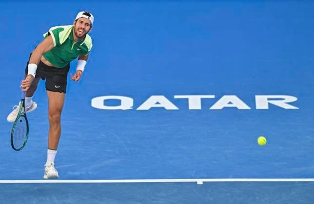 ATP, Tennis Herren Qatar Exxonmobil Open Tennis Tournament 2024 Karen Khachanov is playing against Fabian Marozsan of Hungary in his round of 16 singles match at the ATP Qatar ExxonMobil Open tennis tournament at the Khalifa International Tennis Complex in Doha, Qatar, on February 21, 2024. DOHA Qatar  Copyright: xNoushadxThekkayilx originalFilename:varittyakkal-atpqatar240221_npRZi.jpg