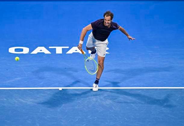 ATP, Tennis Herren Qatar Exxonmobil Open Tennis Tournament 2024 Richard Gasquet of France is playing against Andrey Rublev in his round of 16 singles match at the ATP Qatar ExxonMobil Open tennis tournament at the Khalifa International Tennis Complex in Doha, Qatar, on February 21, 2024. DOHA Qatar  Copyright: xNoushadxThekkayilx originalFilename:varittyakkal-atpqatar240221_npaUT.jpg